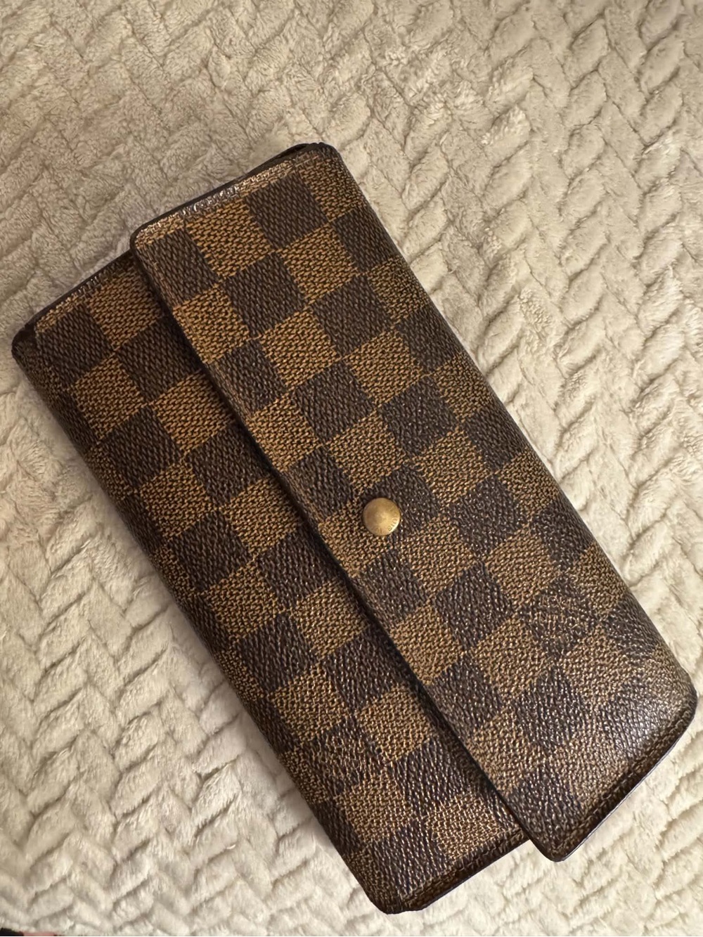 Brown Checkered Long Women's Wallet